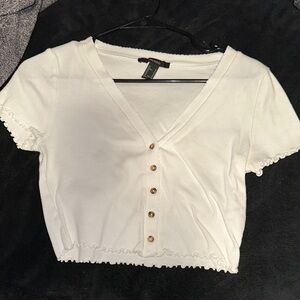 Forever 21 White Button-Up Crop Top